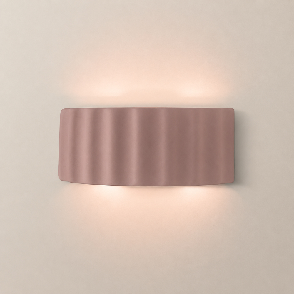 ValueLights Pablo Dusky Pink Ribbed Ceramic Flush Wall Light with Bulb Image 3