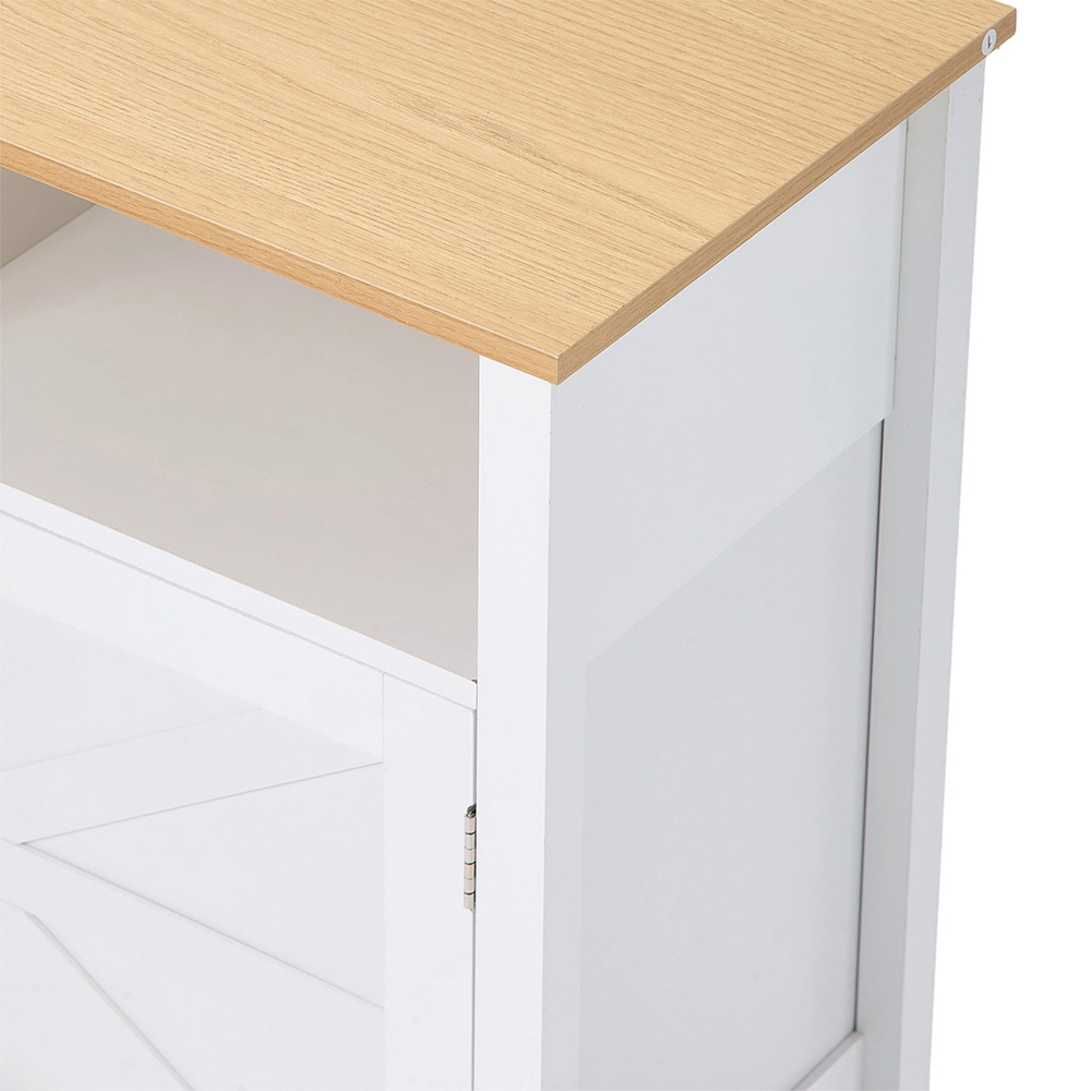 Living and Home Single Door Single Shelf White Bedside Table with Wood Grain Top Image 4