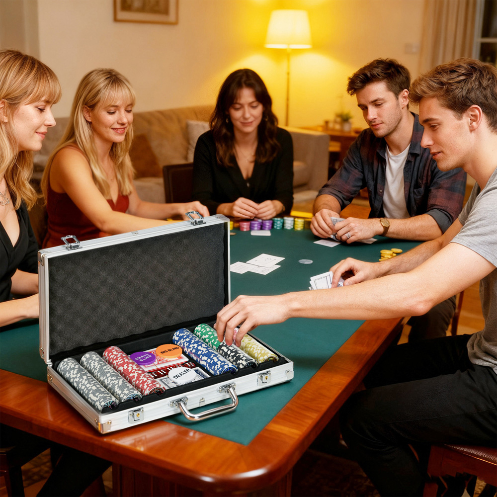 SPORTNOW 300 Piece Poker Chips Set with Mat Aluminium Case and 2 Decks of Cards Image 5