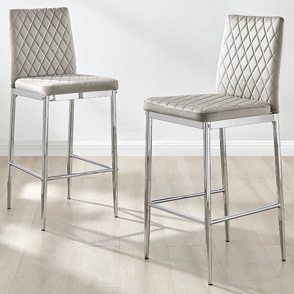 Furniturebox Modern Valera Cappuccino and Silver Velvet Bar Stool Set of 2 Image 1