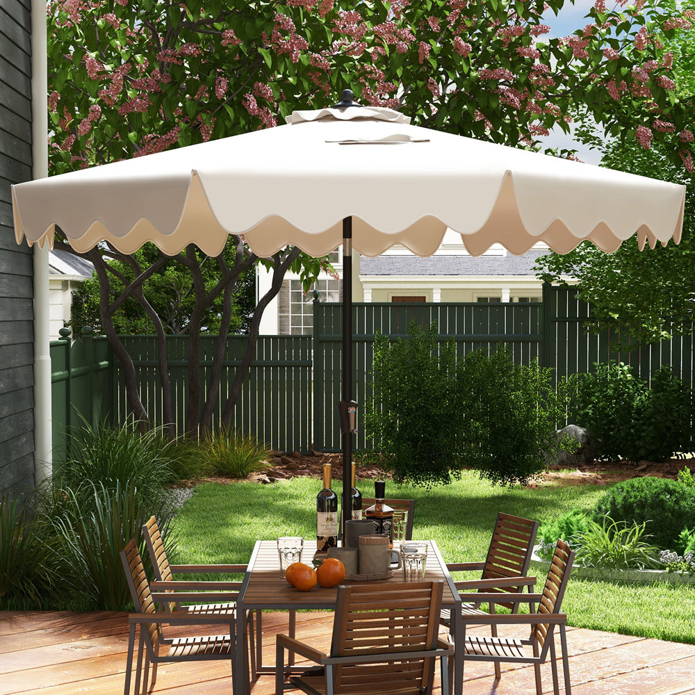 Costway Beige Outdoor Sun Umbrella with Crank Handle and Push Button Tilt 2.7m Image 3