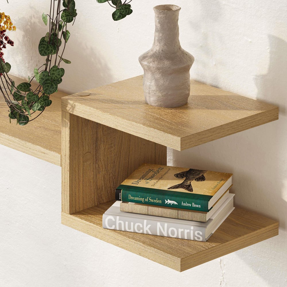 Decortie Fork Oak Modern Floating Shelf Set of 2 Image 3