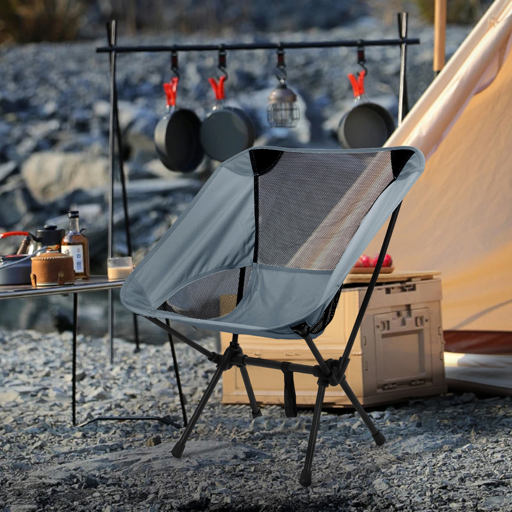 Living and Home Grey Breathable Mesh Foldable Camping Chair Image 2