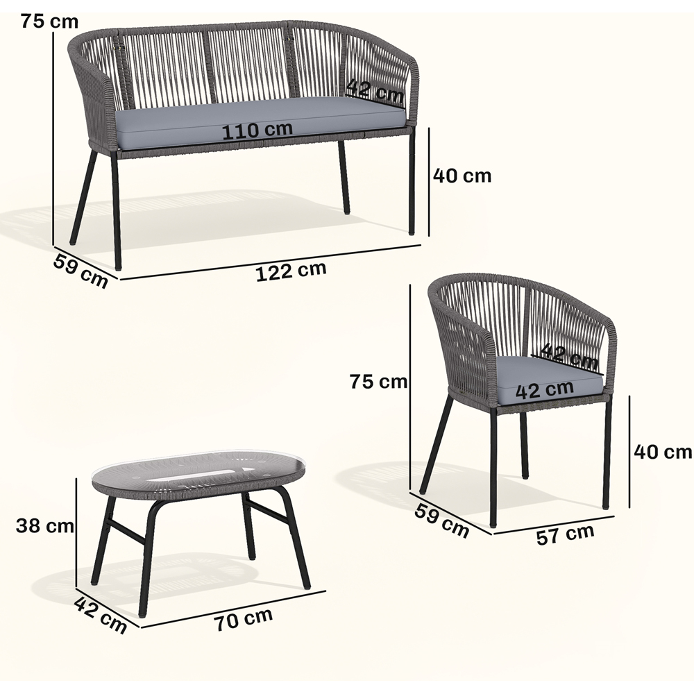Outsunny 3 Seater Rope Woven Garden Furniture Set Dark Grey Image 8