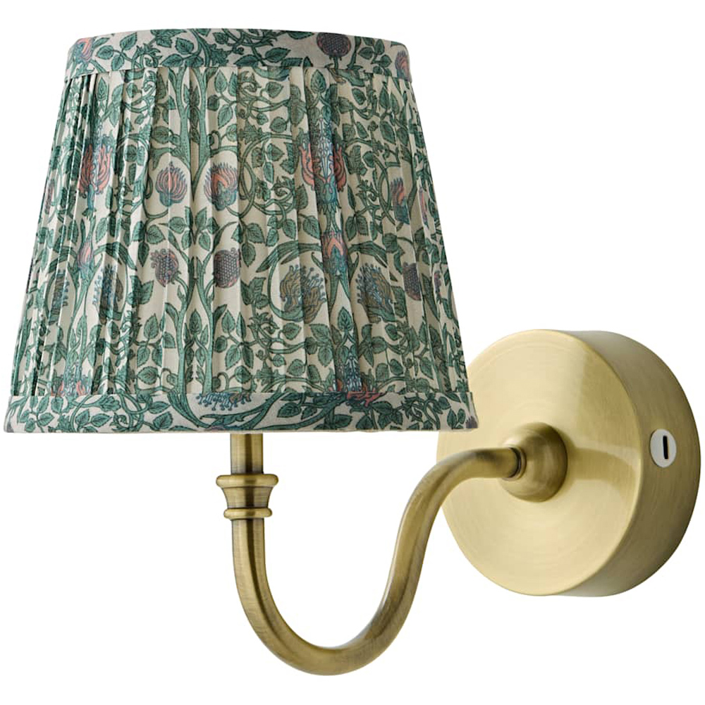 ValueLights Lowe Green Floral Pleated Shade Gold Rechargeable Wall Light with Bulb Image 1