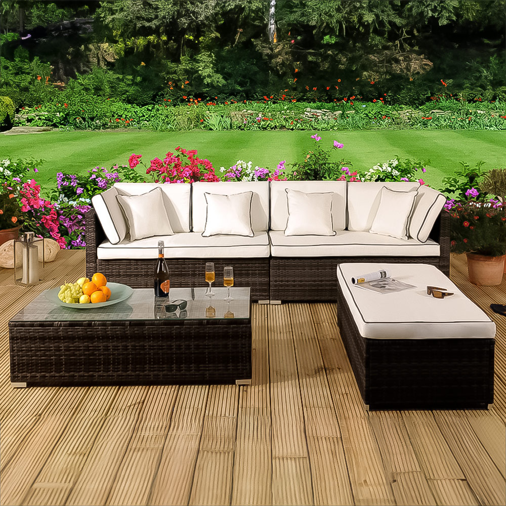 Brooklyn 6 Seater Brown Rattan Garden Sofa Set with Cover Image 1