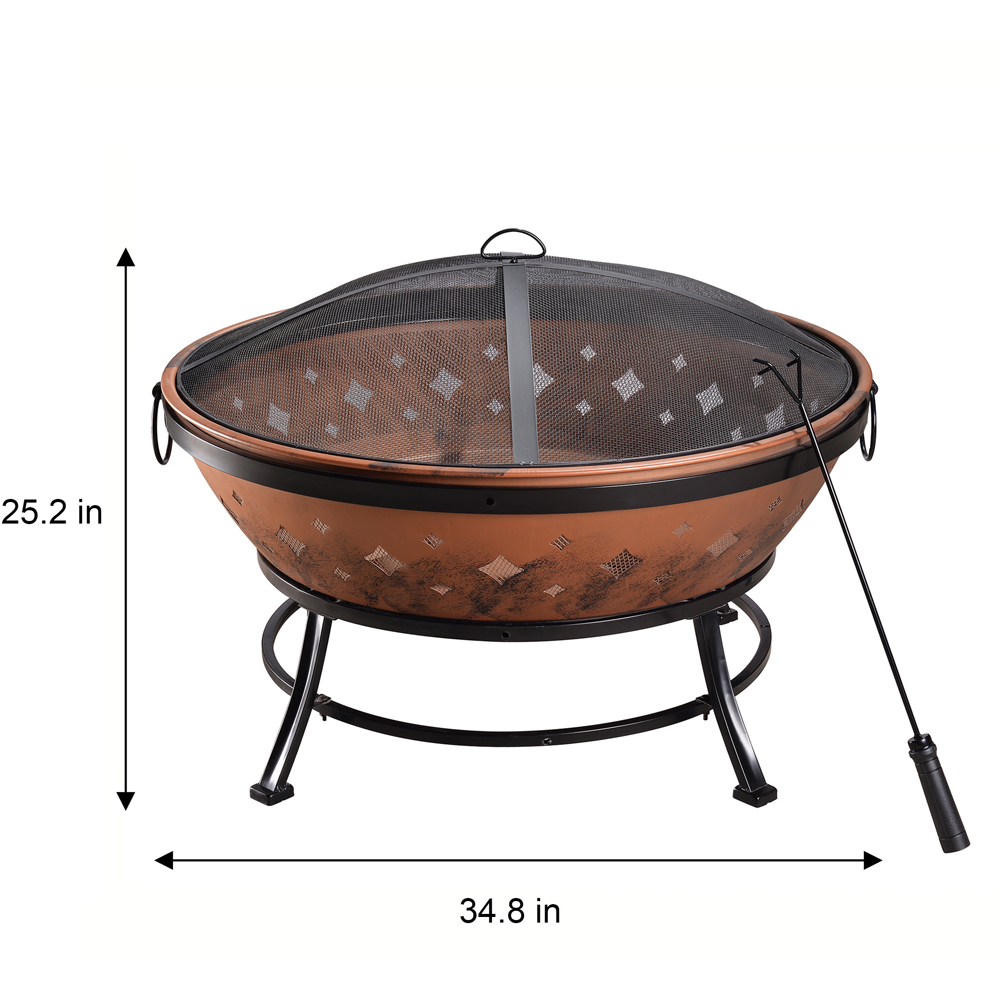 Teamson Home Round Steel Wood Burning Outdoor Fire Pit 34 inch Image 9