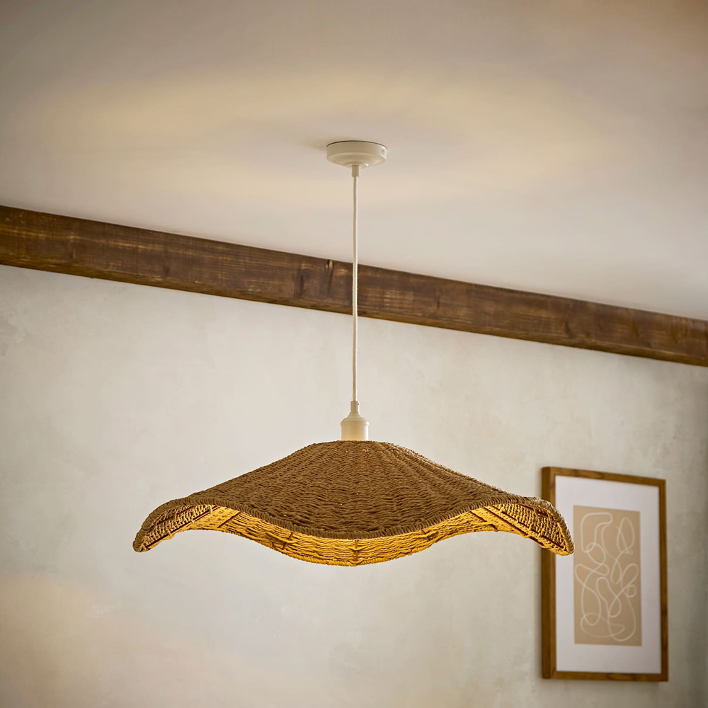 ValueLights Loretta Natural Wicker Wave Shade Ceiling Pendant Light with Bulb 52cm Image 6