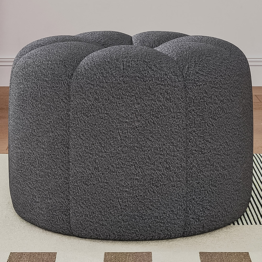 Living and Home Grey Channel Upholstered Round Ottoman Footstool Image 1