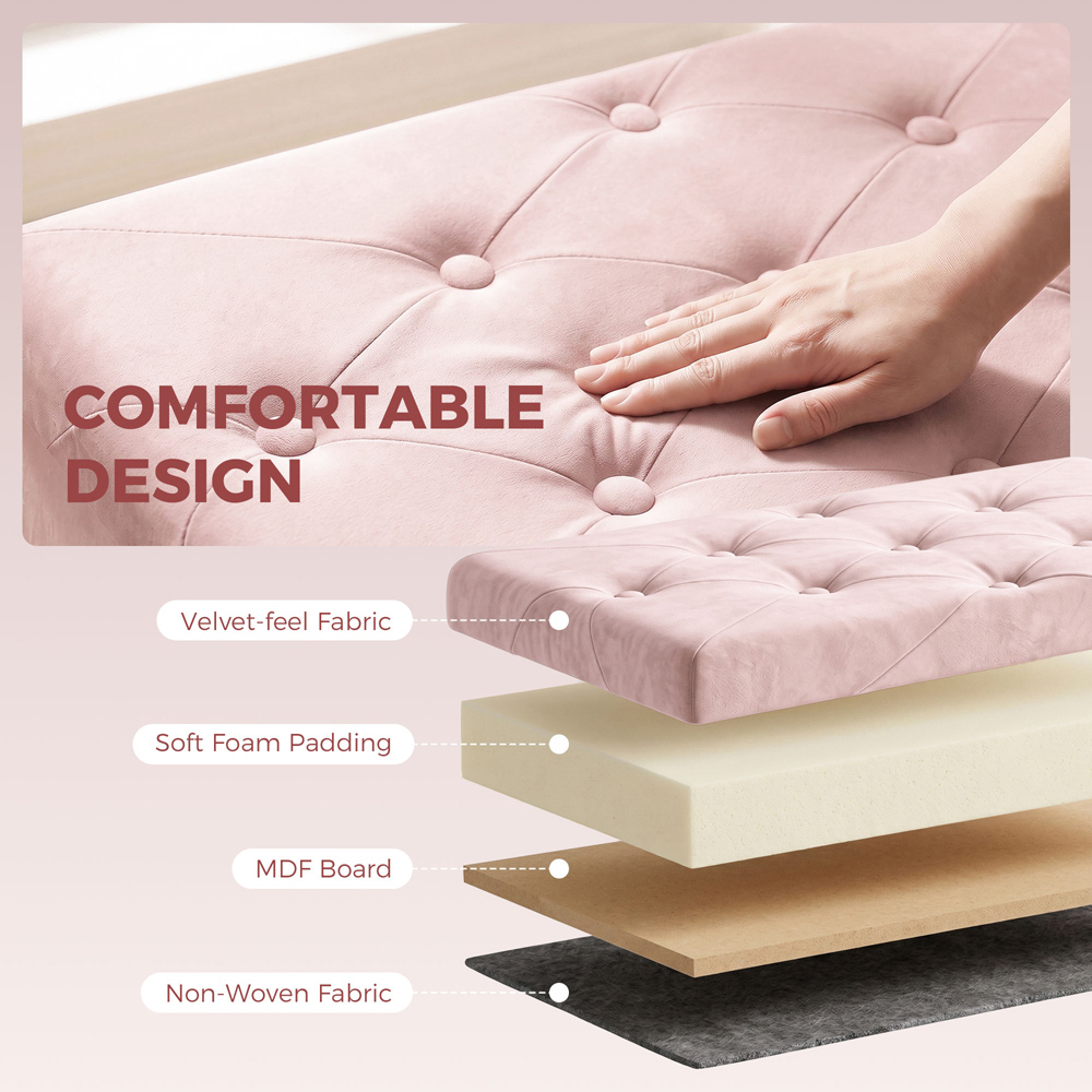 HOMCOM Pink Velvet Upholstered Foldable Ottoman Footrest with Wood Legs Image 6