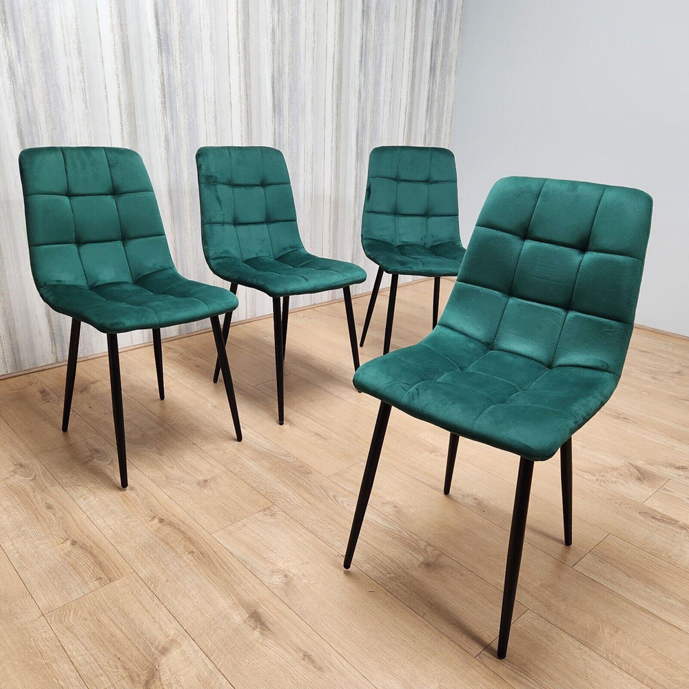 Kosy Koala 4 Seater Wooden Effect Velvet Dining Set Green Image 8