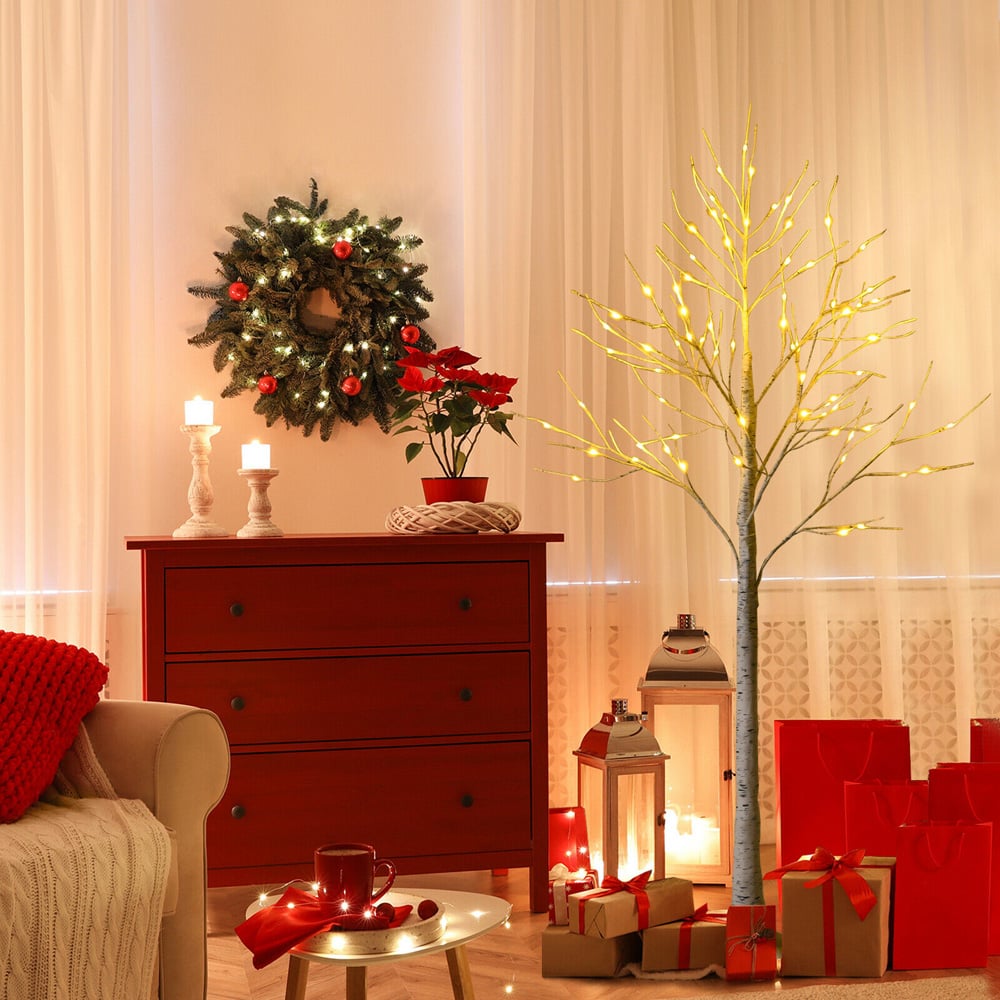 Costway Silver Twig Tree Warm White LED Indoor Christmas Decoration 4ft Image 2