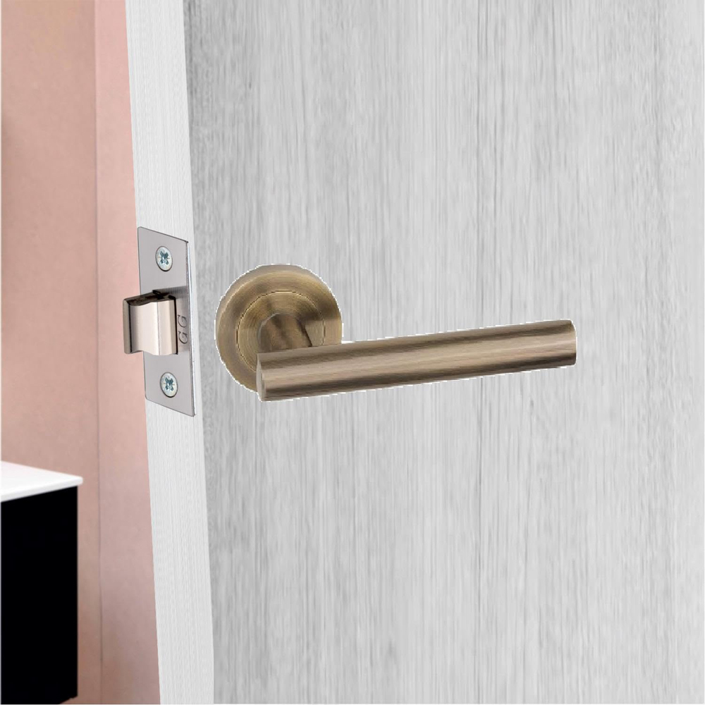Golden Grace Antique Brass Straight T-Bar Bathroom Door Handles Set Image 2