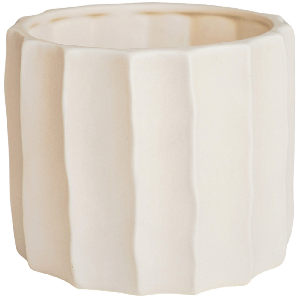 Ivyline Kew Cream Ceramic Organic Ripple Bone Matt Satin Glaze Indoor Planter 22cm Image 1