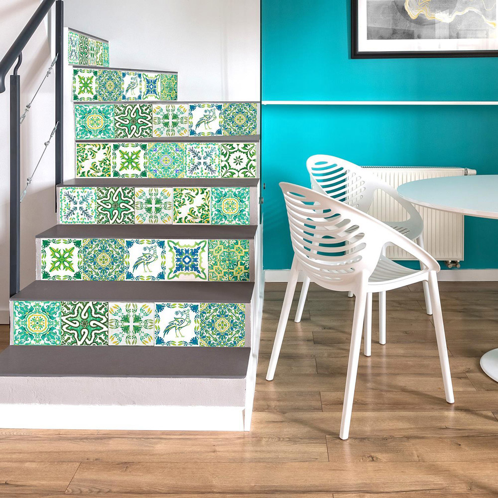 Walplus Turkish Green Mosaic White Self Adhesive Tile Stickers 24 Pack Image 2