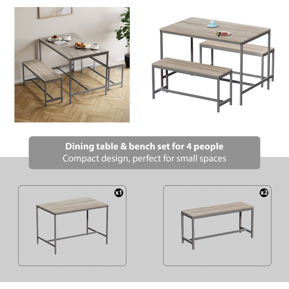VIDA DESIGNS Roslyn 4 Seater Metal Frame Dining Bench Set Oak Image 8