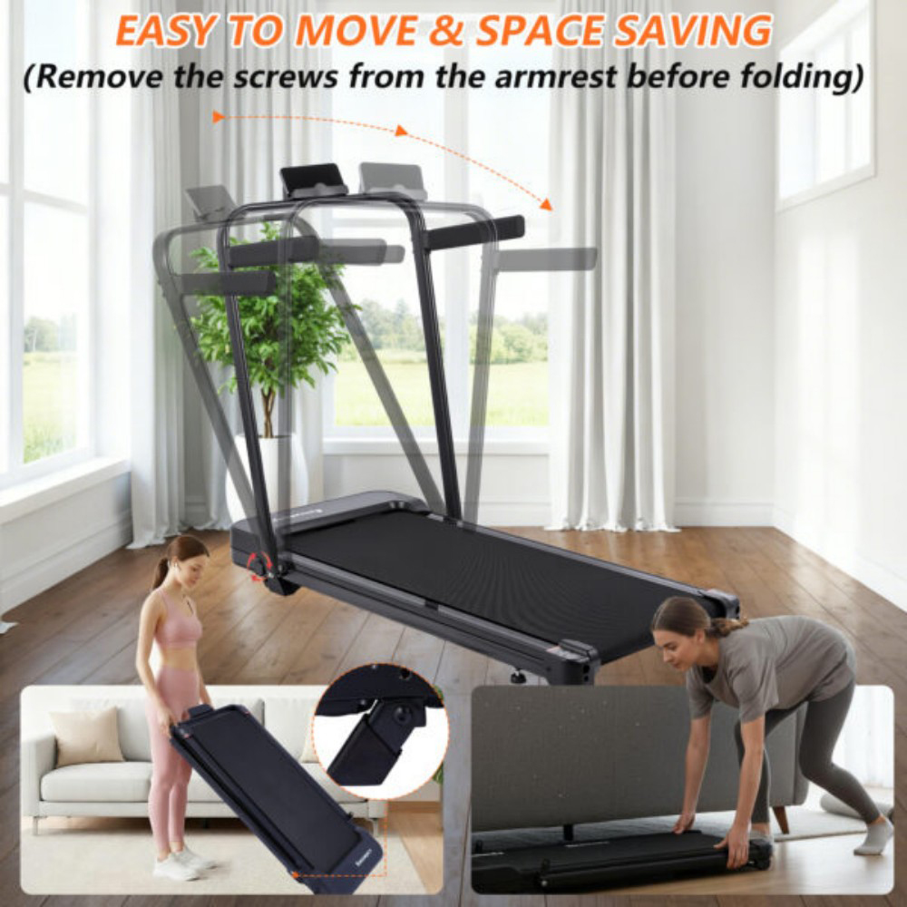 Willowmare 2.5HP Foldable Handrail Treadmill with Remote and LED Display Image 7