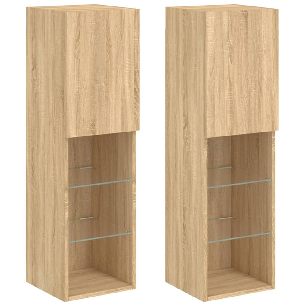 vidaXL Single Door 3 Shelf Sonoma Oak Wooden TV Cabinet with LED Set of 2 Image 2