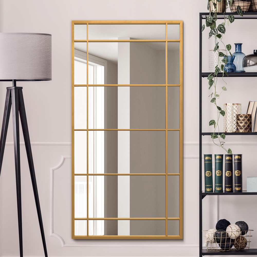 MirrorOutlet The Tabula Gold Metal Framed Window Wall Mirror 160 x 80cm Image 7