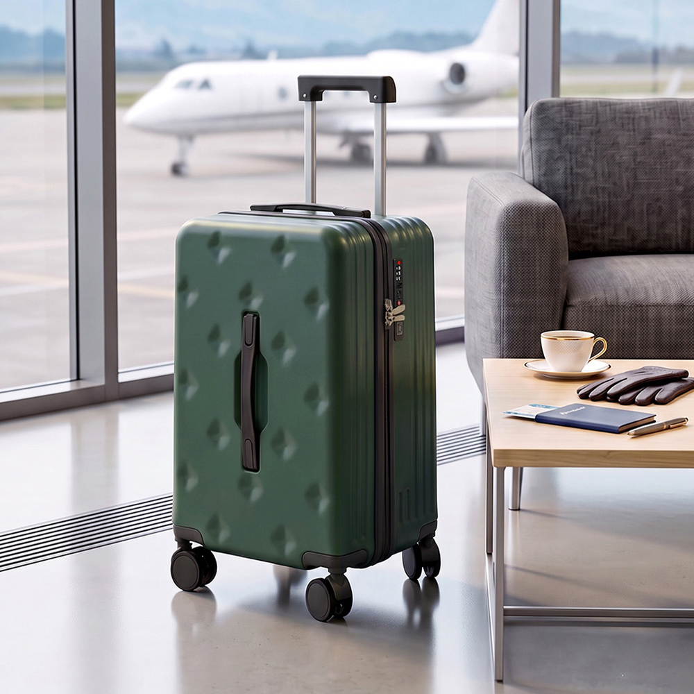 H&O Direct Green ABS Hard Shell Suitcase with Cup Holder USB Port and Stickers 20 inch Image 2
