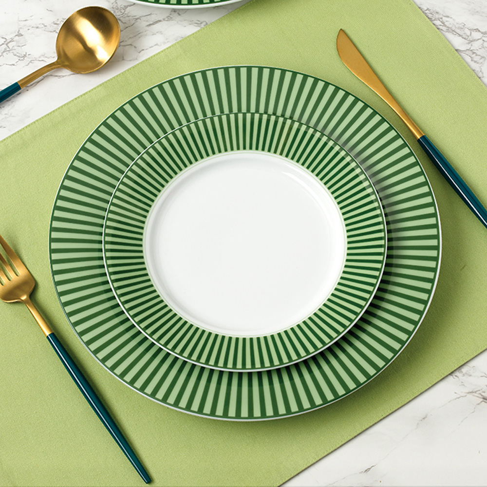 Waterside Belmont Green Stripe 12 Piece Dinner Set Image 3