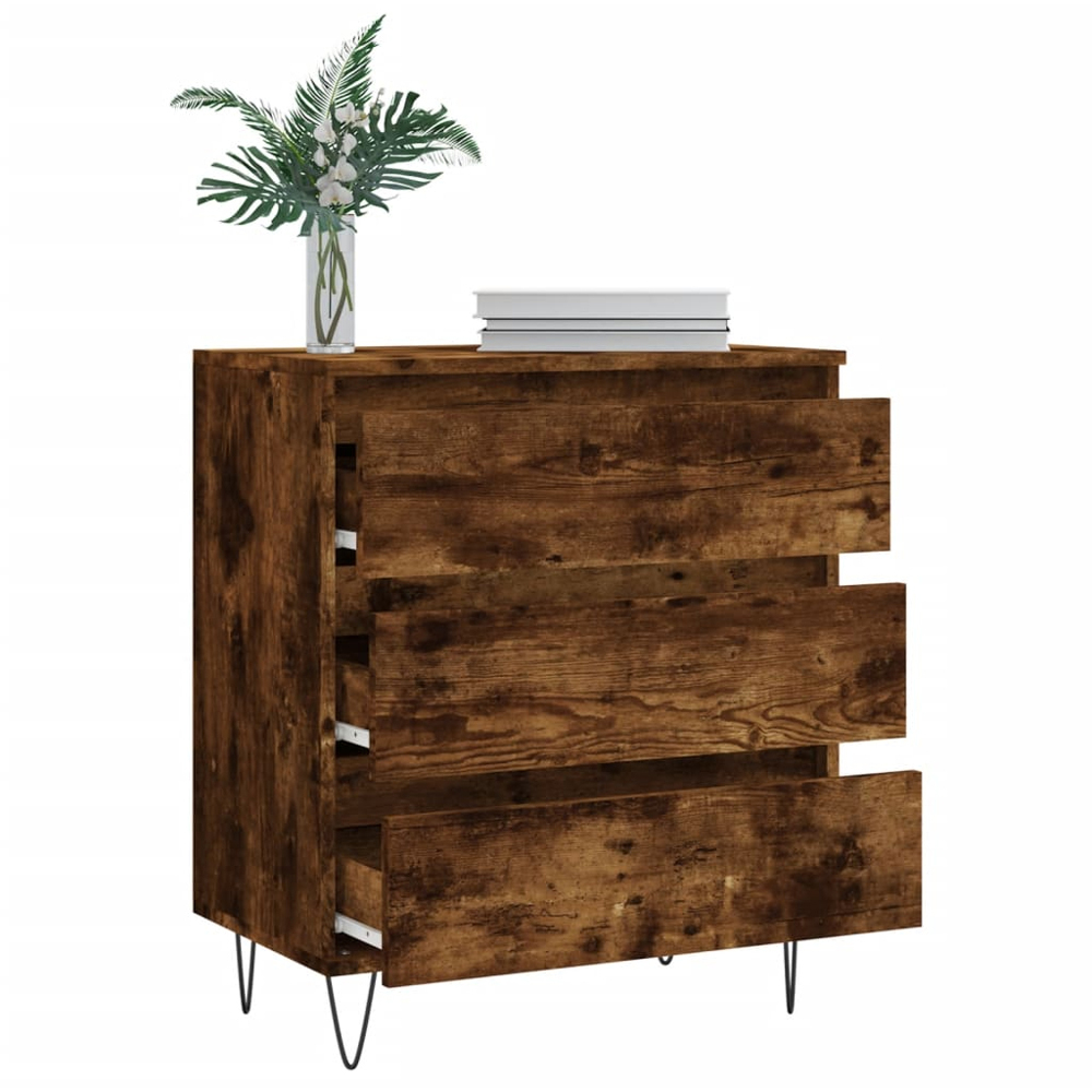 vidaXL 3 Drawer Smoked Oak Sideboard with Black Metal Legs Image 4