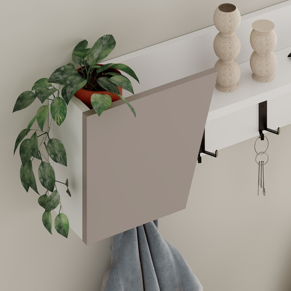 Decortie Eleva Single Shelf White and Mocha Grey Modern Wall Mounted Coat Hanger Image 3