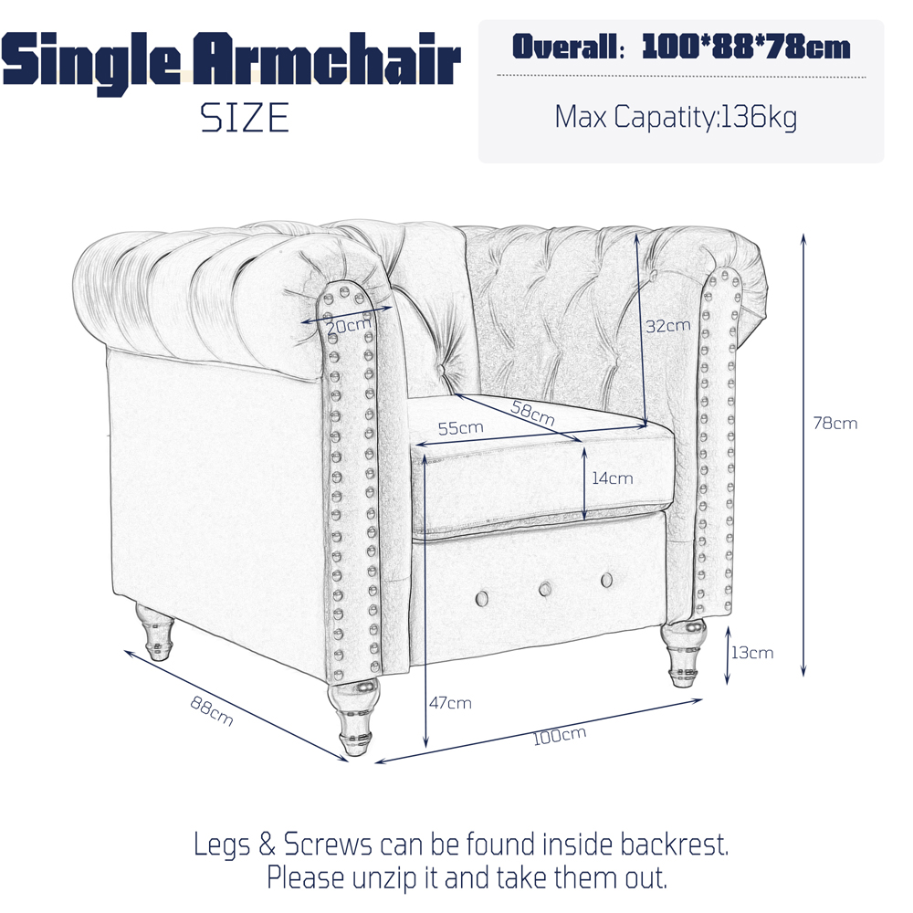 Furniture One Set of 2 Cream Nailhead Trim Upholstered Armchairs Image 5