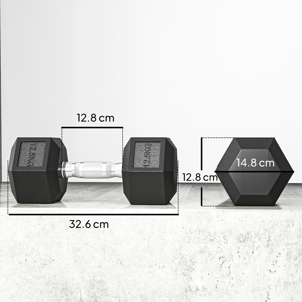 HOMCOM Black Portable Hexagonal Rubber Dumbbell Set 12.5kg 2 Pack Image 9