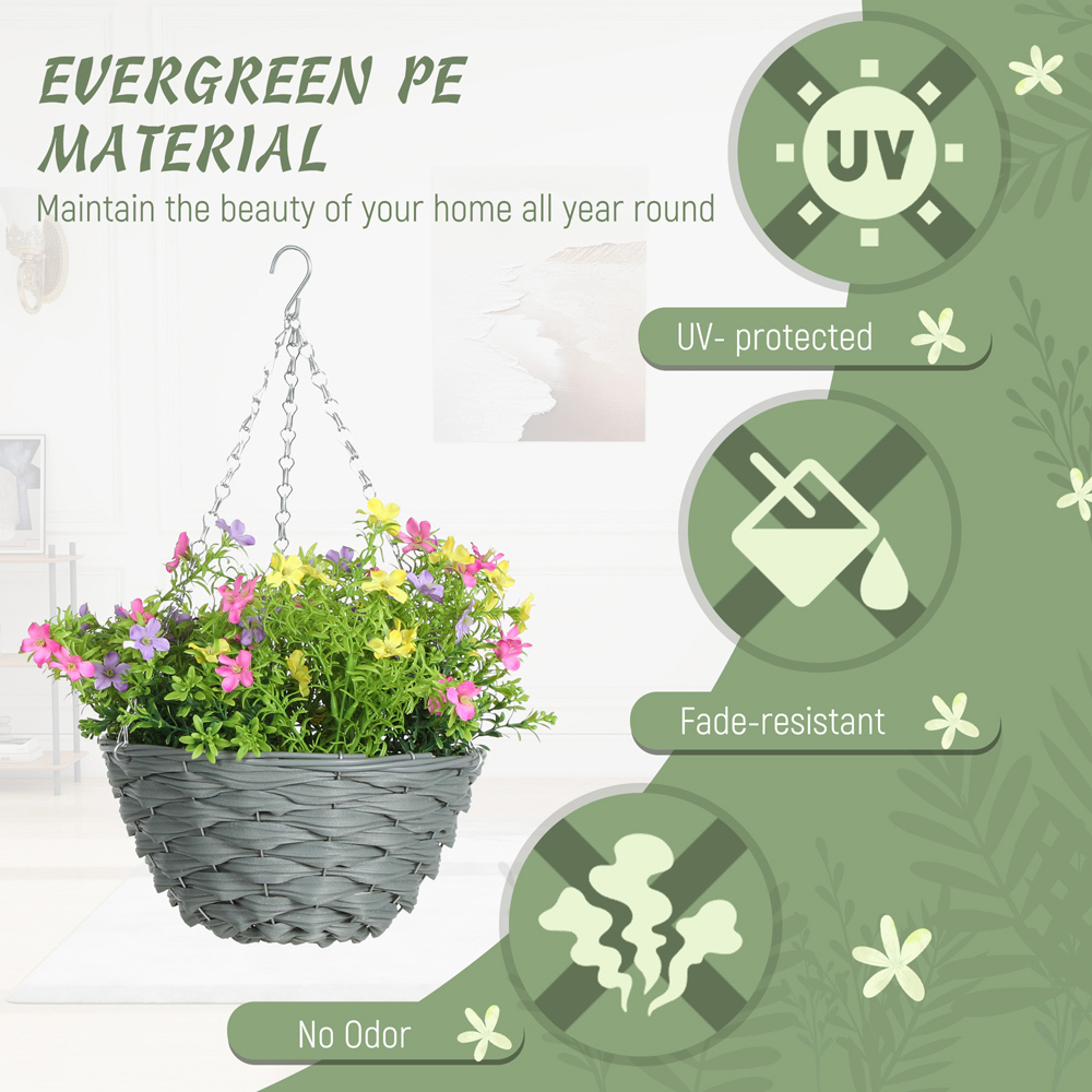Portland Artificial Cosmos Flowers Hanging Planter with Basket 2 Pack Image 5