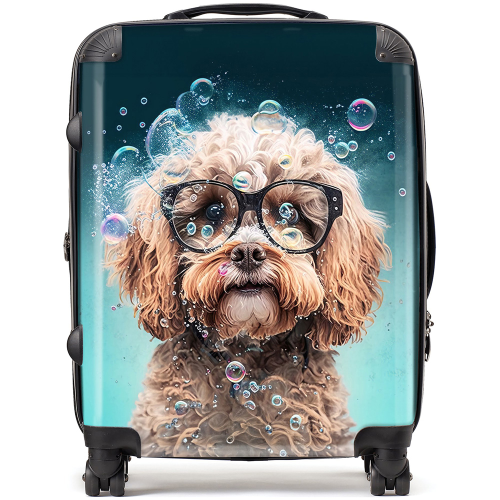Warren Reed Designer Large Splashart Cavapoo Dog with Glasses Suitcase Image 1