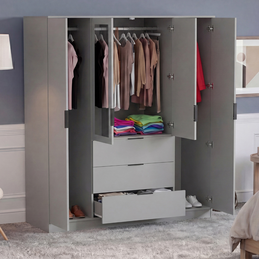 VIDA DESIGNS Trega 4 Door 3 Drawer Grey Mirrored Wardrobe Image 4