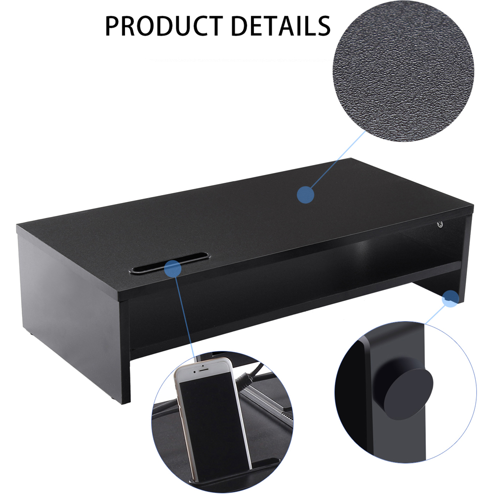 TTAP Single Shelf Wooden Black Screen Riser with Mobile Phone Holder Image 3