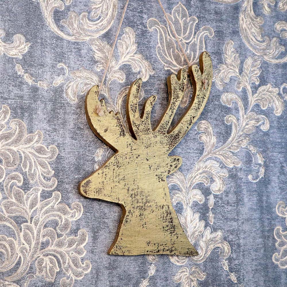 Shatchi Golden Deer Wooden Hanging Christmas Decoration 26cm Image 4