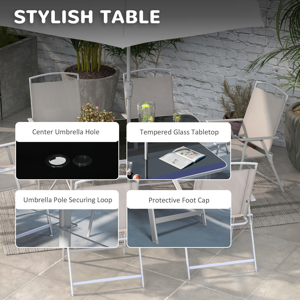 Outsunny 6 Seater Garden Dining Set with Parasol Tempered Glass Top Grey Image 4