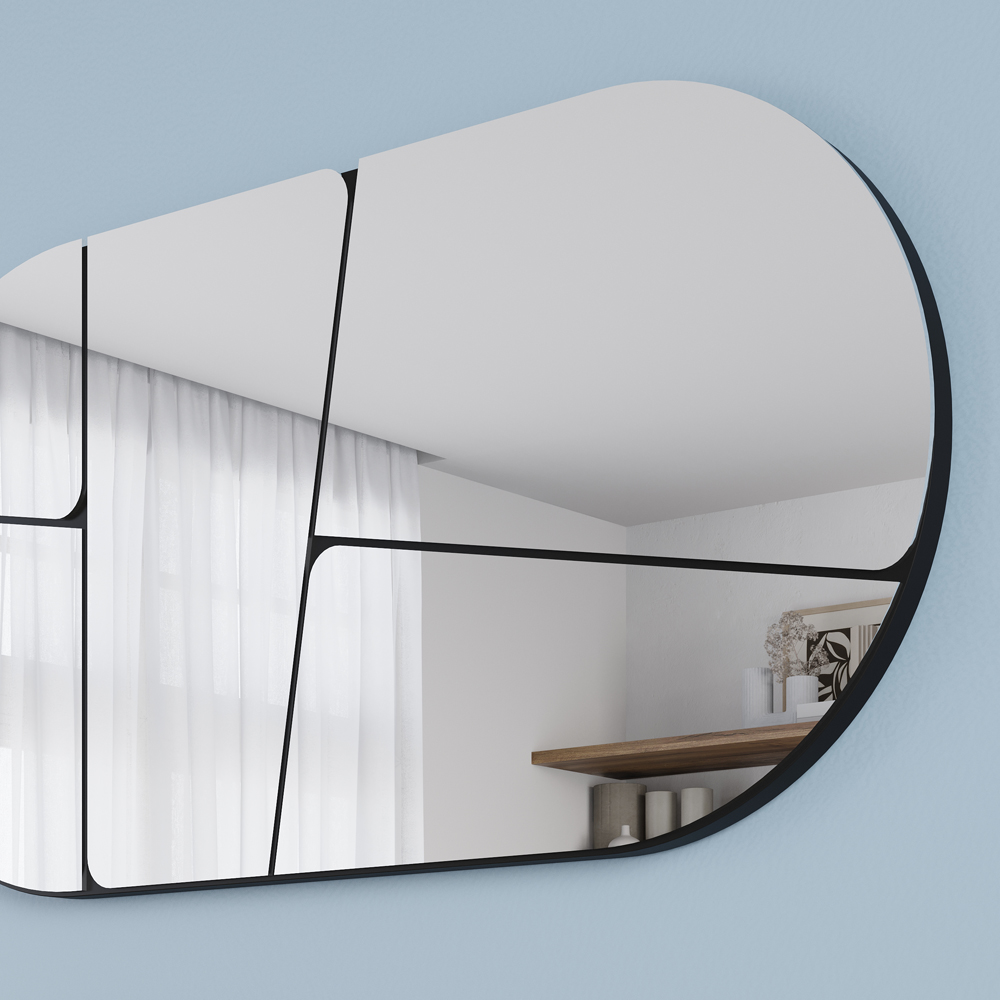 Decortie Otis Abstract Line Design Black Bevelled Oval Wall Mirror 80 x 40cm Image 3