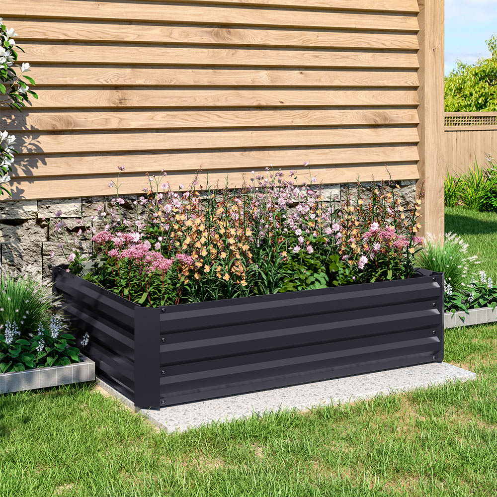 Living and Home 3.9 x 2.9ft Black Rectangle Weather Resistant Steel Raised Garden Bed Image 8