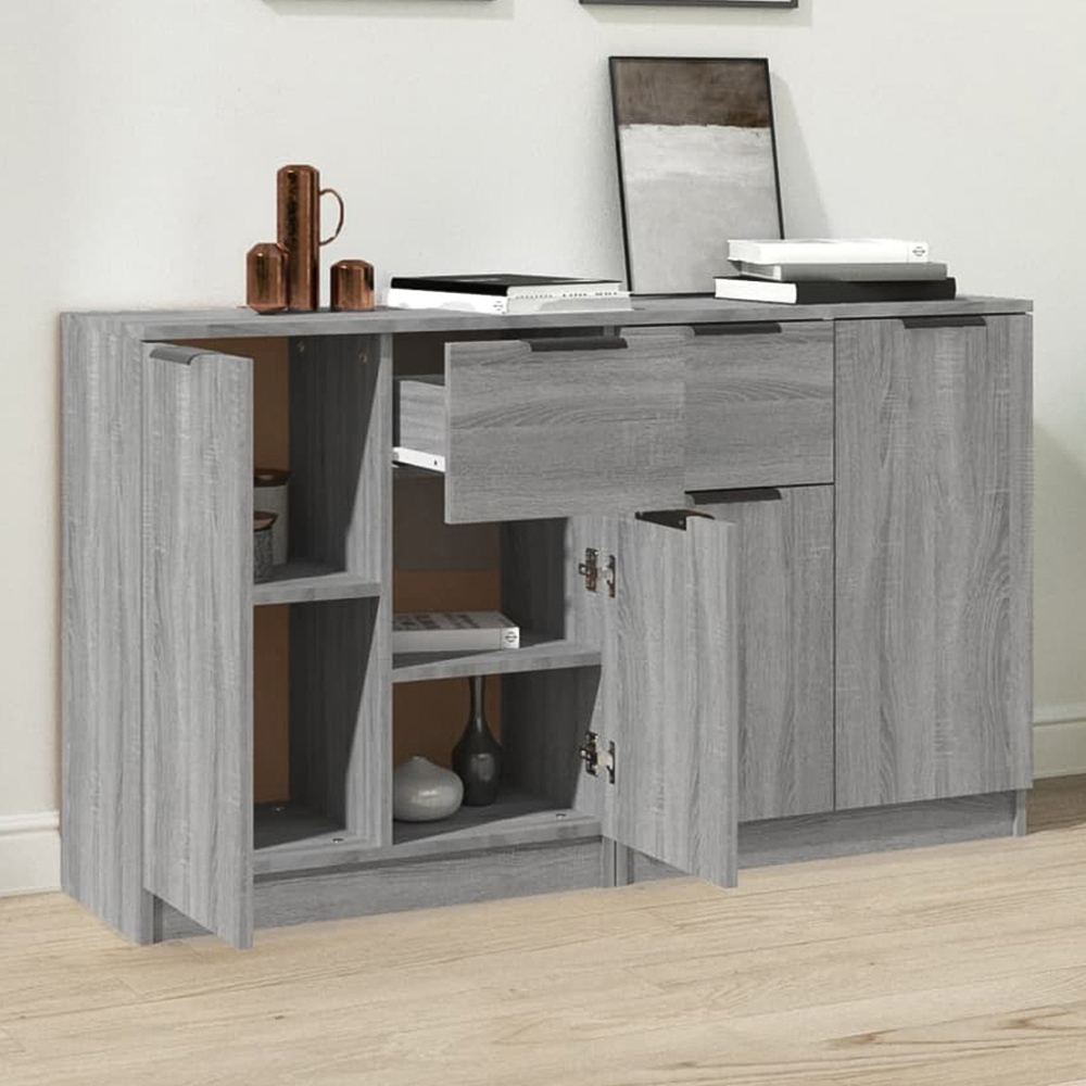 vidaXL 2 Door Single Drawer Grey Sonoma Wooden Sideboard Set of 2 Image 1