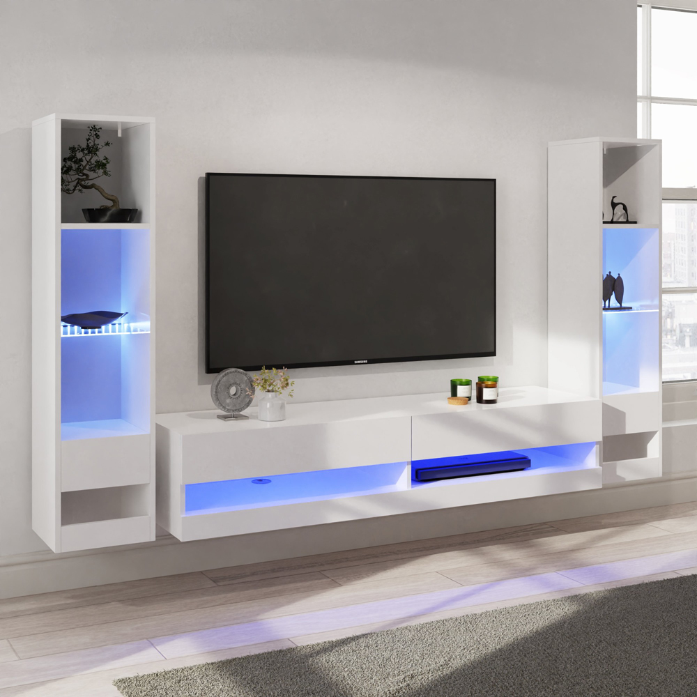 GFW Galicia 10 Shelf White Wall Mounted LED Full Media Set Image 1