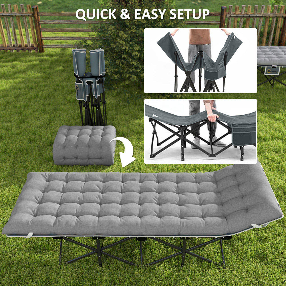 Outsunny Single Light Grey Folding Camping Cot with Mattress Image 6