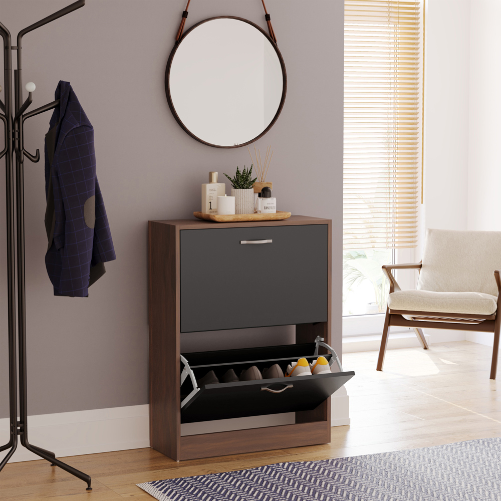 VIDA DESIGNS Walnut and Black 2 Drawer Shoe Cabinet Image 4