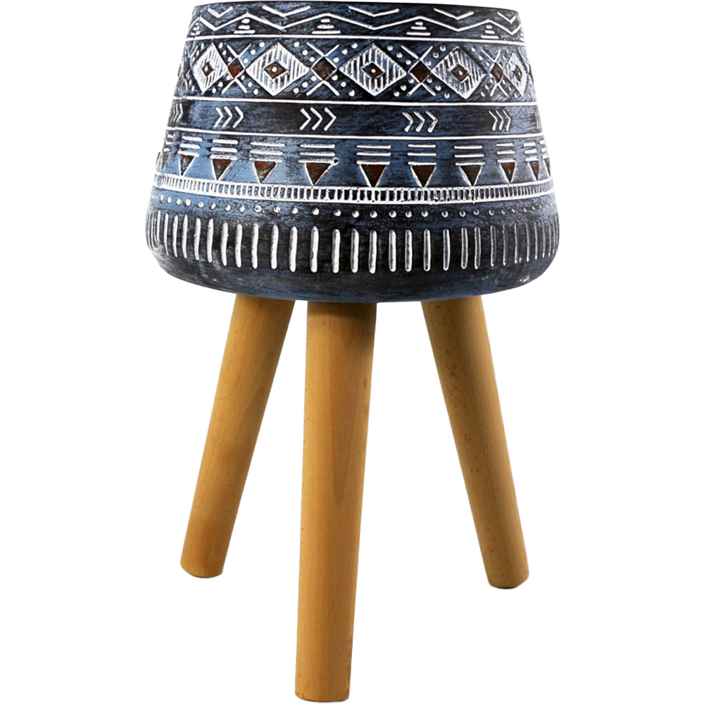 Leaf Aztec Blue Fibreglass Composite Indoor Planter with Legs 44 x 26cm Image 1