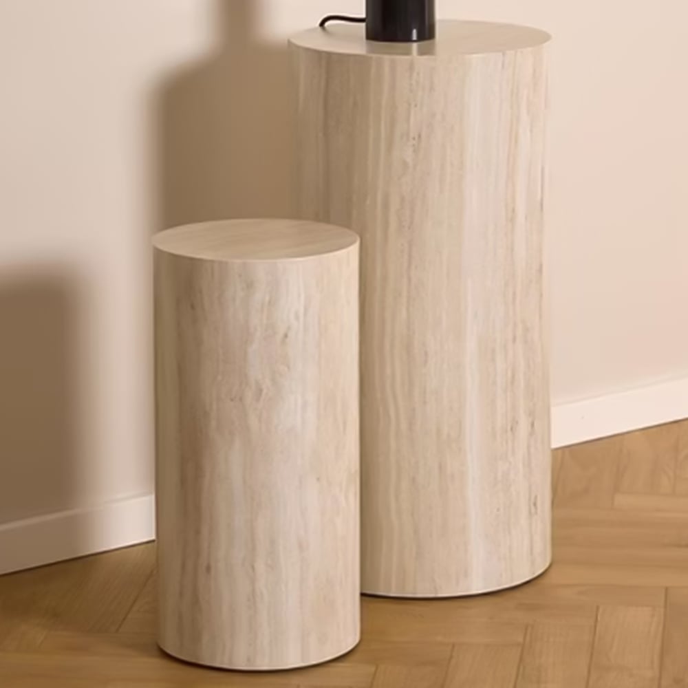 Florence Dice Travertine Rough Paper Effect Round Pedestal Set of 2 Image 1