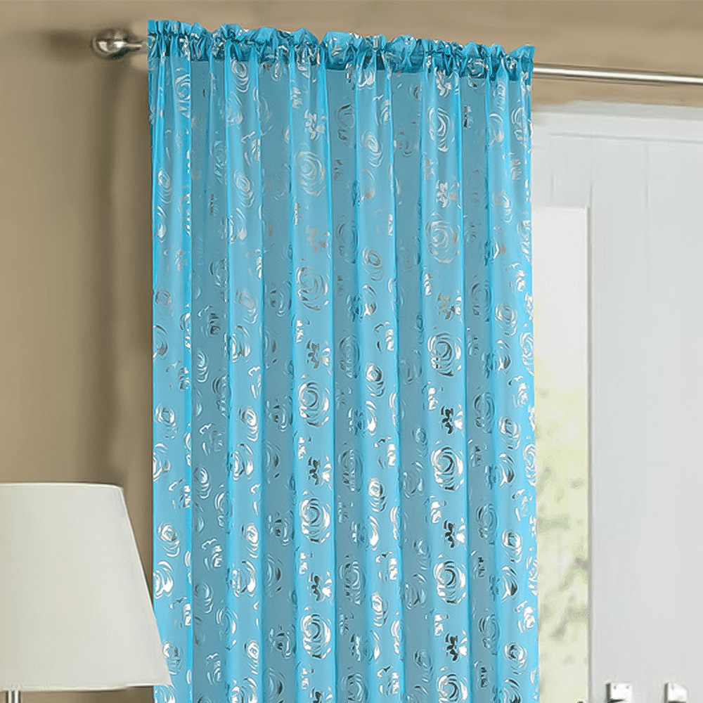 Velosso Geneva Teal Foil Flower Voile Panel 150 x 122cm Image 2