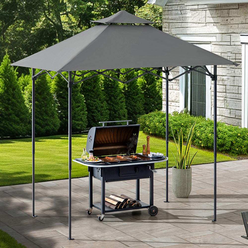 Sunjoy 2.56 x 1.6m Grey Double Tier Canopy Adjustable Gazebo with Magnetic LED Light Image 1