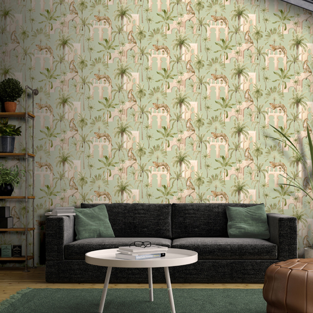 Arthouse Leopard Arches Sage Green Wallpaper Image 4