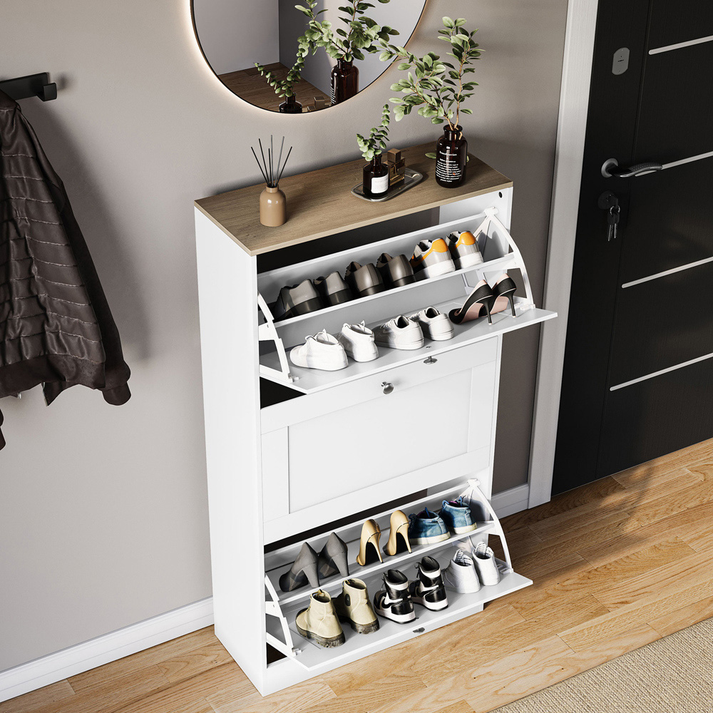 VIDA DESIGNS 3 Drawer White and Oak Effect Shoe Cabinet Image 4