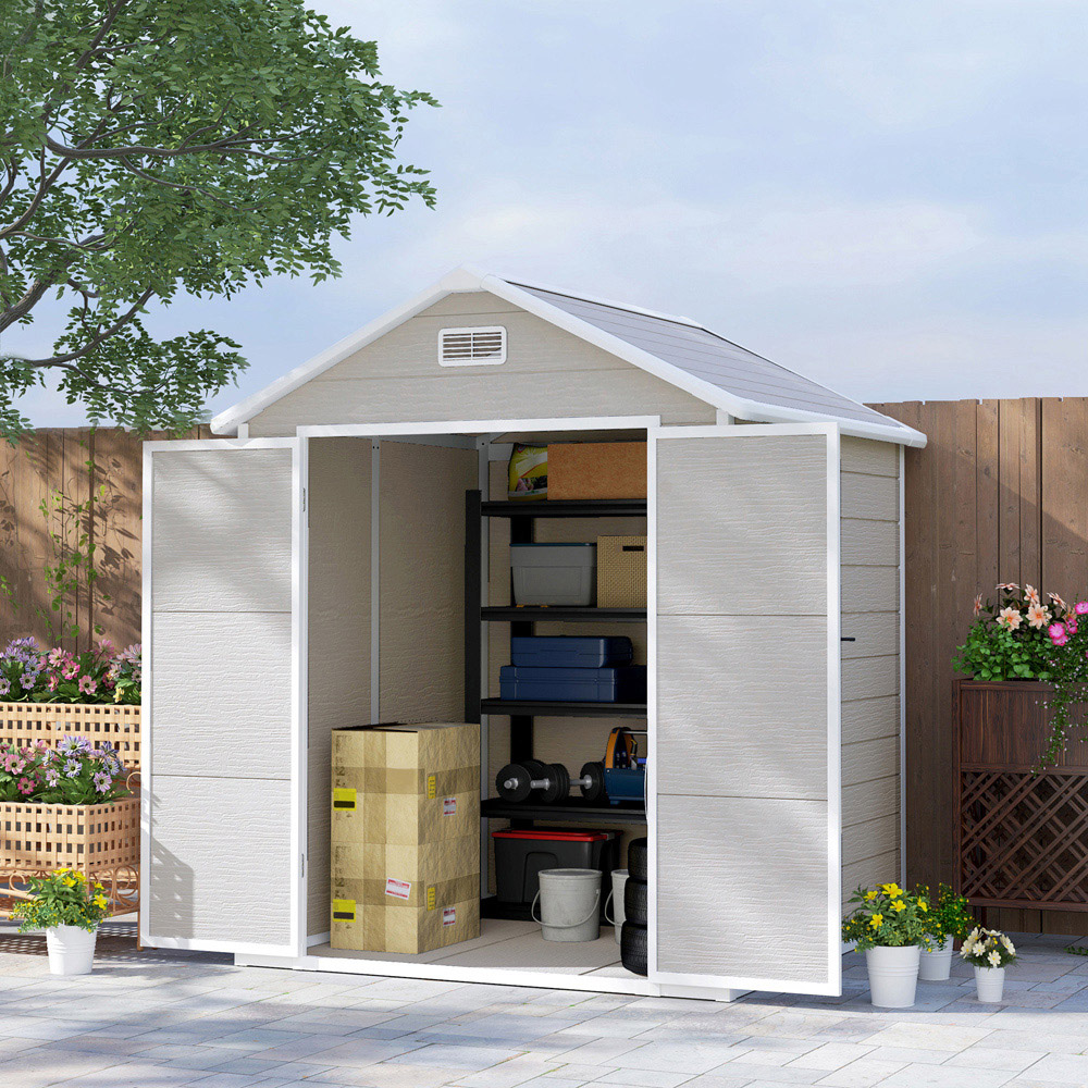 Outsunny 6 x 5ft Light Grey Resin Apex Garden Shed Image 2