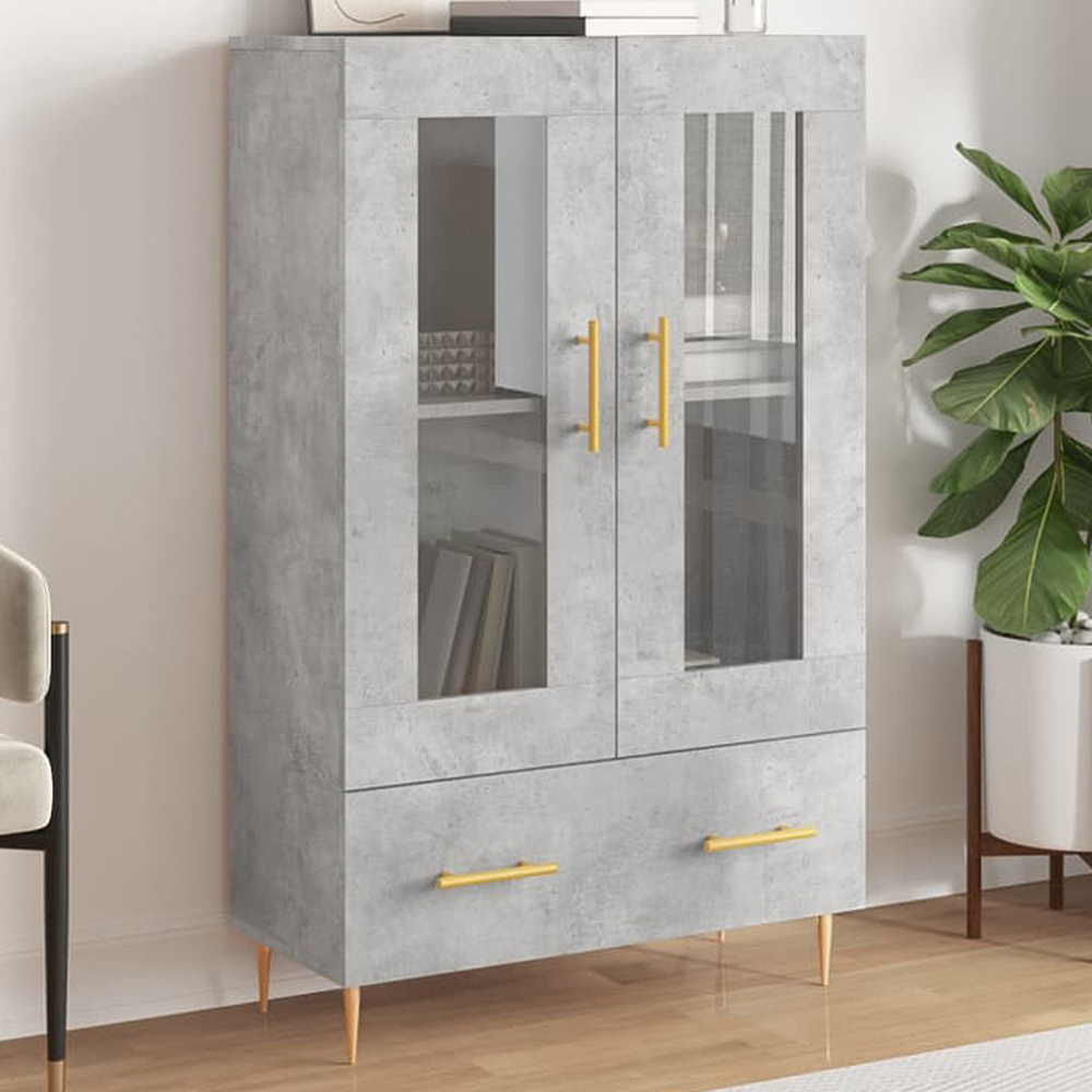 vidaXL 2 Glass Door Single Drawer Concrete Grey Highboard Image 1
