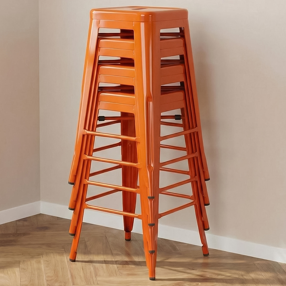 FWStyle Orange Gloss Metal Bar Stool 4 Pack Image 1